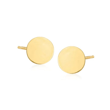 14k Gold Round Flat Stud Earrings